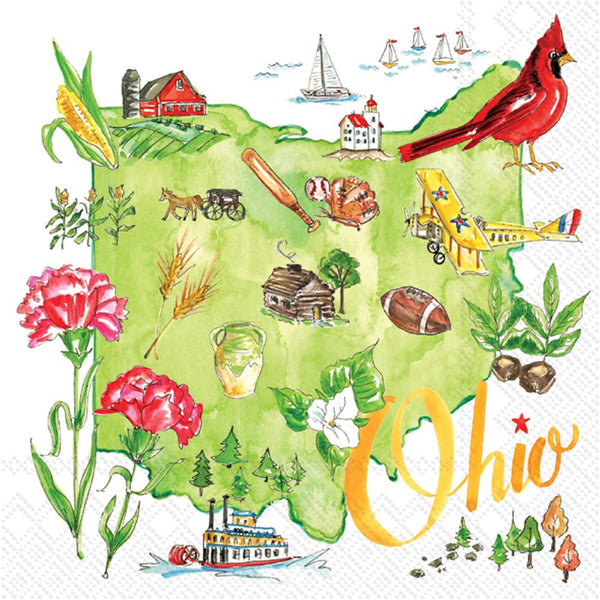 Boston International - 3-Ply 5" Cocktail Napkins - State Collection - Ohio