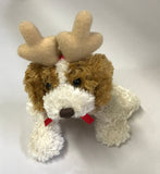 Ganz - Christmas Soft Spots - Tan & Brown Dog Reindeer 5" Beanbag Plush - Rare
