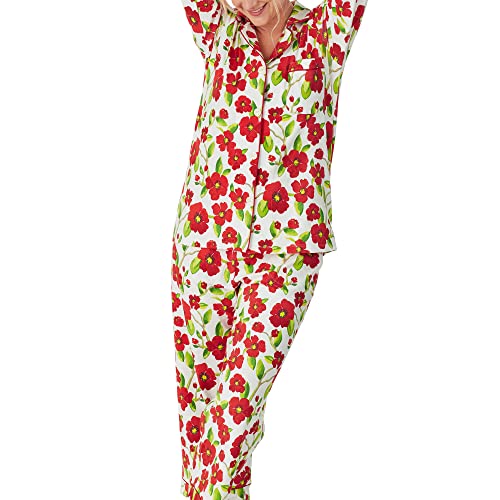 BedHead - 3/4 Sleeve Crop Stretch Jersey PJ Set - Red Camellia - Extra Small