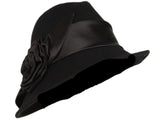 San Diego Hat Company - Women's - Fedora - Black Wool Felt Hat w/ Satin Flower