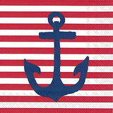 Boston International - 3-Ply 5" Cocktail Napkins 20 Count - Yacht Club Anchor Red