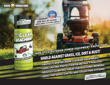 Good Vibrations Clean Machine Nonstick Power Equipment Protectant Spray with GLIDEOFF – Long Lasting Protection for Metals and Plastics – Grass, Ice, Dirt, Rust and Grass Clump Prevention – 10 oz