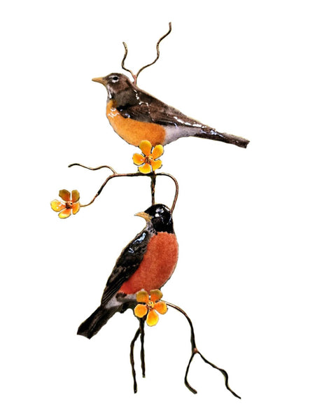 Bovano - Wall Sculpture - Robin Pair w/ Flowers