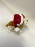 Ganz - Christmas Soft Spots - Tan & Brown Dog Santa 5" Beanbag Plush - Rare