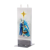 Nativity Scene Candle - Flatyz Hand Painted Flat 2-Wick Unscented Pillar Candle