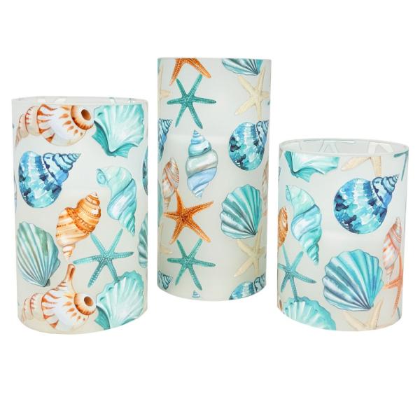 GC - 3 Piece LED Candle Set - Blue Shells