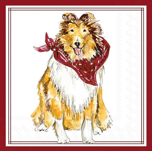Boston International - 3-Ply 5" Cocktail Napkins 20 Count - Hometown Pride/ Maroon Collie