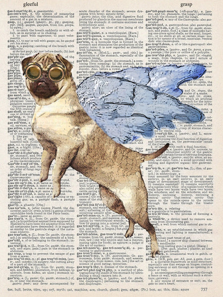 ArtNWordz -  Vintage Recycled Dictionary Print - Flying Pig