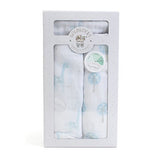 Child To Cherish - Swaddle Blanket Set - Giraffes & Trees - Blue