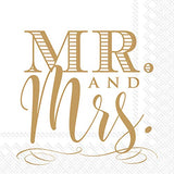 Boston International - 3-Ply 5" Cocktail Napkins 20 Count - Mr. & Mrs. in Gold