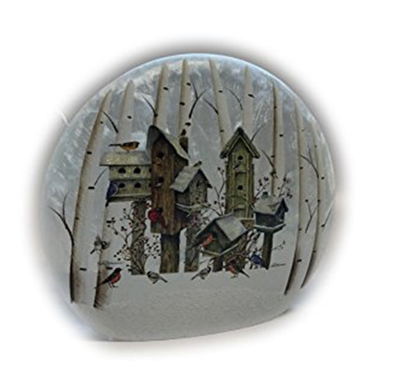 Stony Creek - Frosted Glass - 10" Round Lighted - Snowy Birdhouses