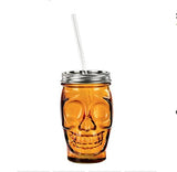 Couronne - Sugar Skull Glass Tumbler w/ Straw - Orange