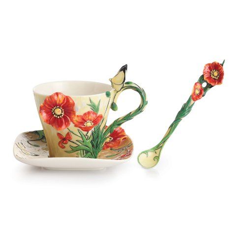 Franz Porcelain - Cup, Saucer, Spoon Set - Van Gogh Red Poppy