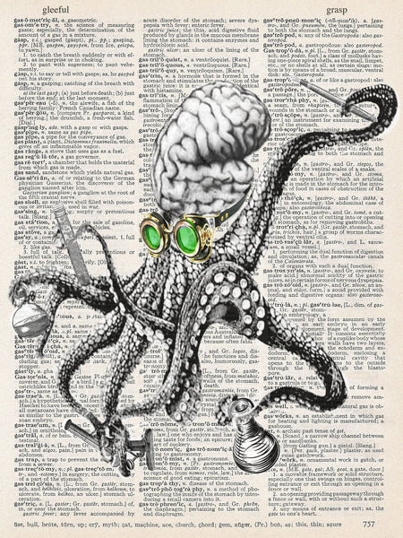 ArtNWordz -  Vintage Recycled Dictionary Print - Mad Octopus