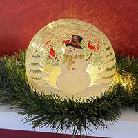 GC - Snowman w/ Cardinals - 6" LED Lighted Crackle Glass Globe