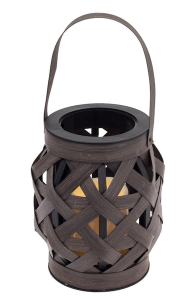 Boston International - Small Basketweave Lantern w/ LED Candle - Brown
