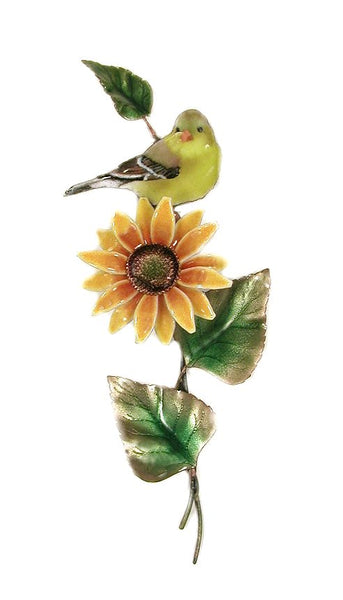 Bovano - Wall Sculpture - Female Goldfinch Facing Forward on Sunflower