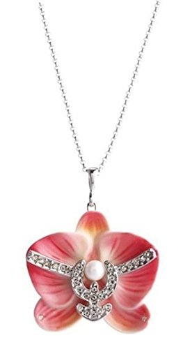 Franz Porcelain - Rhodium Necklace /Brooch - Graceful Moth Orchid