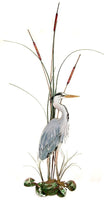 Bovano - Wall Sculpture - Large Great Blue Heron w/ Cattails - Right Facing