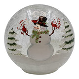GC - Snowman w/ Cardinals - 6" LED Lighted Crackle Glass Globe