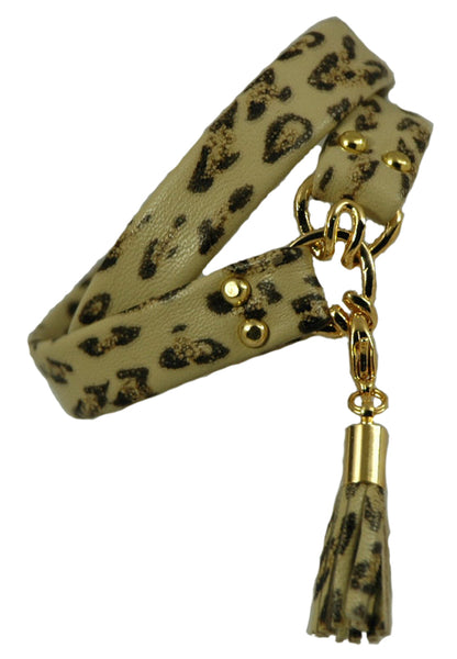 Franniart - Italian Leather Band Bracelet - Leopard Print w Charm