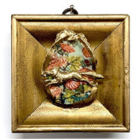 Museum Bees - Painted Oyster Shell on Gilt Frame w/ Fox on Flowers - 3.75"