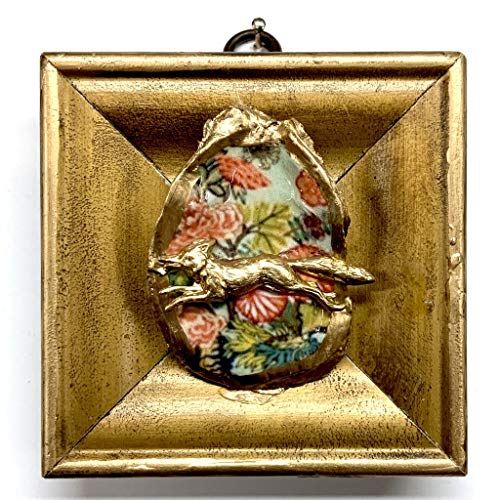 Museum Bees - Painted Oyster Shell on Gilt Frame w/ Fox on Flowers - 3.75"