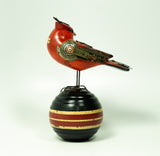 Mullanium - Steampunk Inspired Sculpture - Turned Head Cardinal on Ball