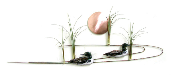 Bovano - Wall Sculpture - Two Loons w/ Sun