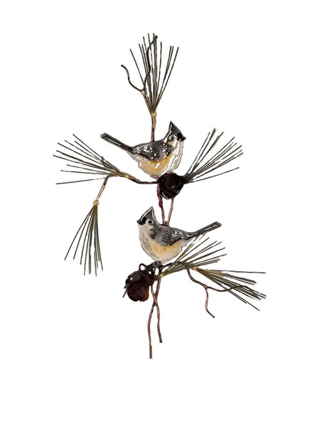 Bovano - Wall Sculpture - Tufted Titmouse Pair on Pine Branch