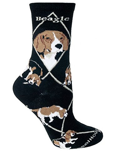Wheel House Designs Socks - Beagle on Black - 9-11