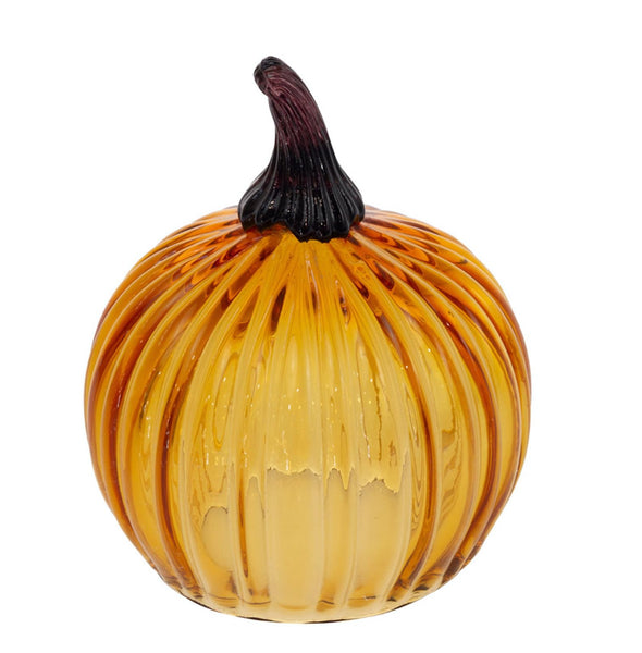 Boston International - Medium Hand Blown Glass Pumpkin - Amber Orange