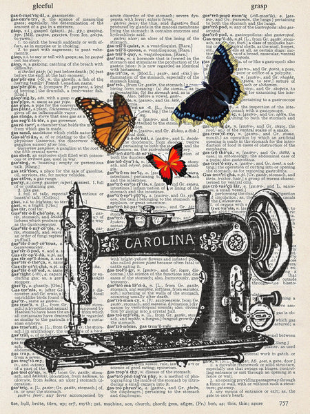 ArtNWordz - Vintage Recycled Dictionary Print - Sewing Machine Butterfly