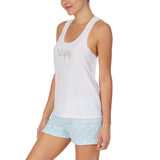 Kensie - Tank & Boxer PJ Set - White & Aqua "Wifey" - Extra Large