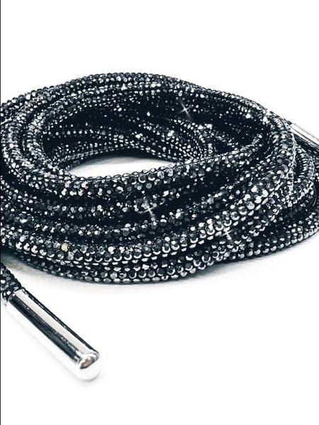 Jacqueline Kent - Tie One On Bling Shoe Laces - Black Hematite