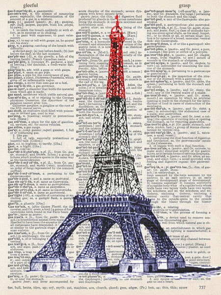 ArtNWordz -  Vintage Recycled Dictionary Print - Eiffel Tower