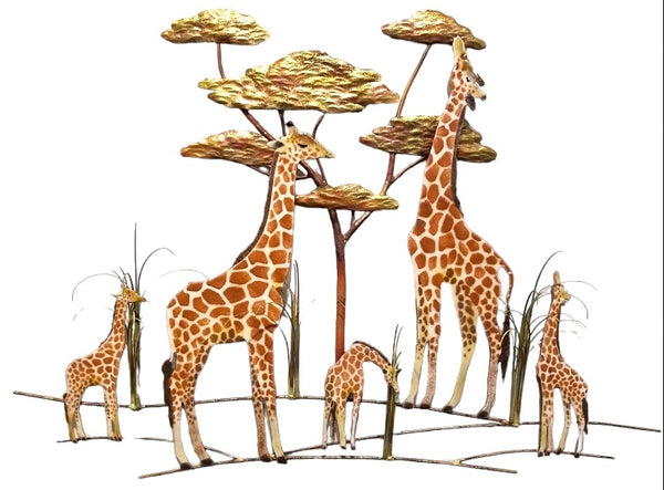 Bovano - Wall Sculpture - Giraffe Scene w/ 5 Giraffes