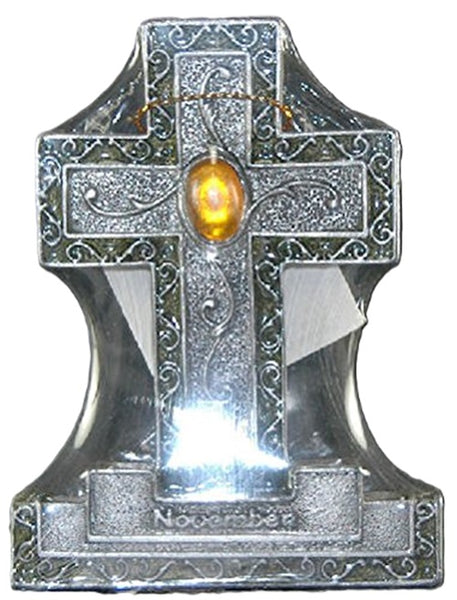 Encore - Free Standing Silver Cross with Gemstone - Yellow - November