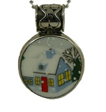 Hand Cut China - Sterling Silver Pendant - Round Winter Scene