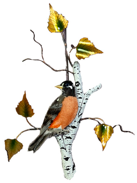 Bovano - Wall Sculpture - Male Robin on Birch Branch