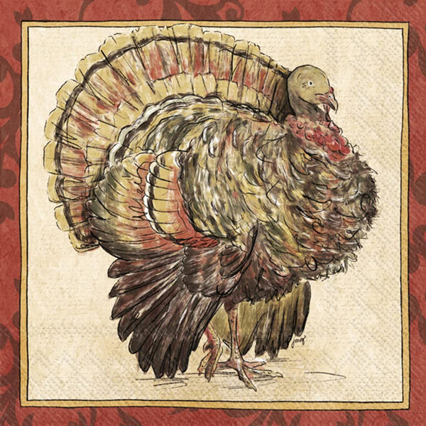 Boston International - 3-Ply 6.5" Lunch Napkins 20 Count - Painterly Turkey