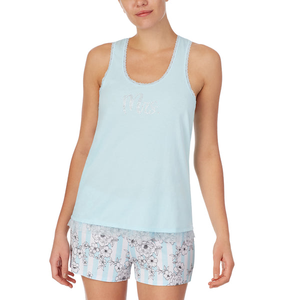 Kensie - Tank & Boxer Lounge Set - Aqua Floral "Mrs." - Large