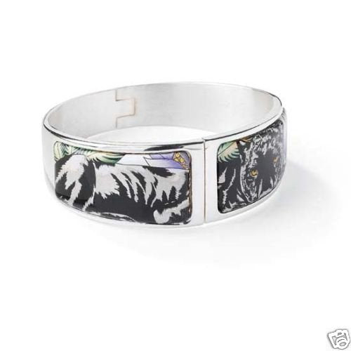 Bilston Battersea Enamels - Bangle Bracelet - Panther Silver Clasp