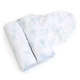 Child To Cherish - Swaddle Blanket Set - Giraffes & Trees - Blue