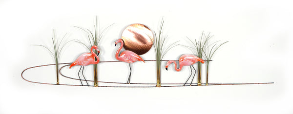 Bovano - Wall Sculpture - Flamingos with Copper Sun