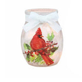 Stony Creek - 4" Frosted Lighted Jar w/ Ribbon - Birds of Winter Cardinal