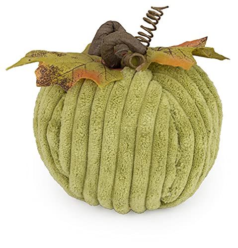 Boston International - 5" Chenille Fabric Pumpkin - Green