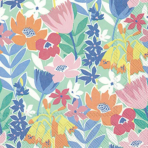 Boston International - 3-Ply 5" Cocktail Napkins - Flower Collage Light Green