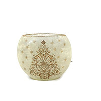 Stony Creek - Frosted Glass - 7" Oval Lighted Vase -  Gold Ornamental Tree