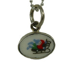 Hand Cut China - Sterling Silver Pendant - Oval Winter Scene